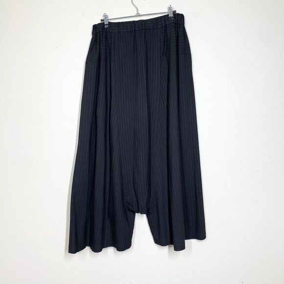 Pas de Calais Drop Crotch Pants 40 US L Dark Grey Pin Stripe Elastic Waist Japan - Picture 4 of 6